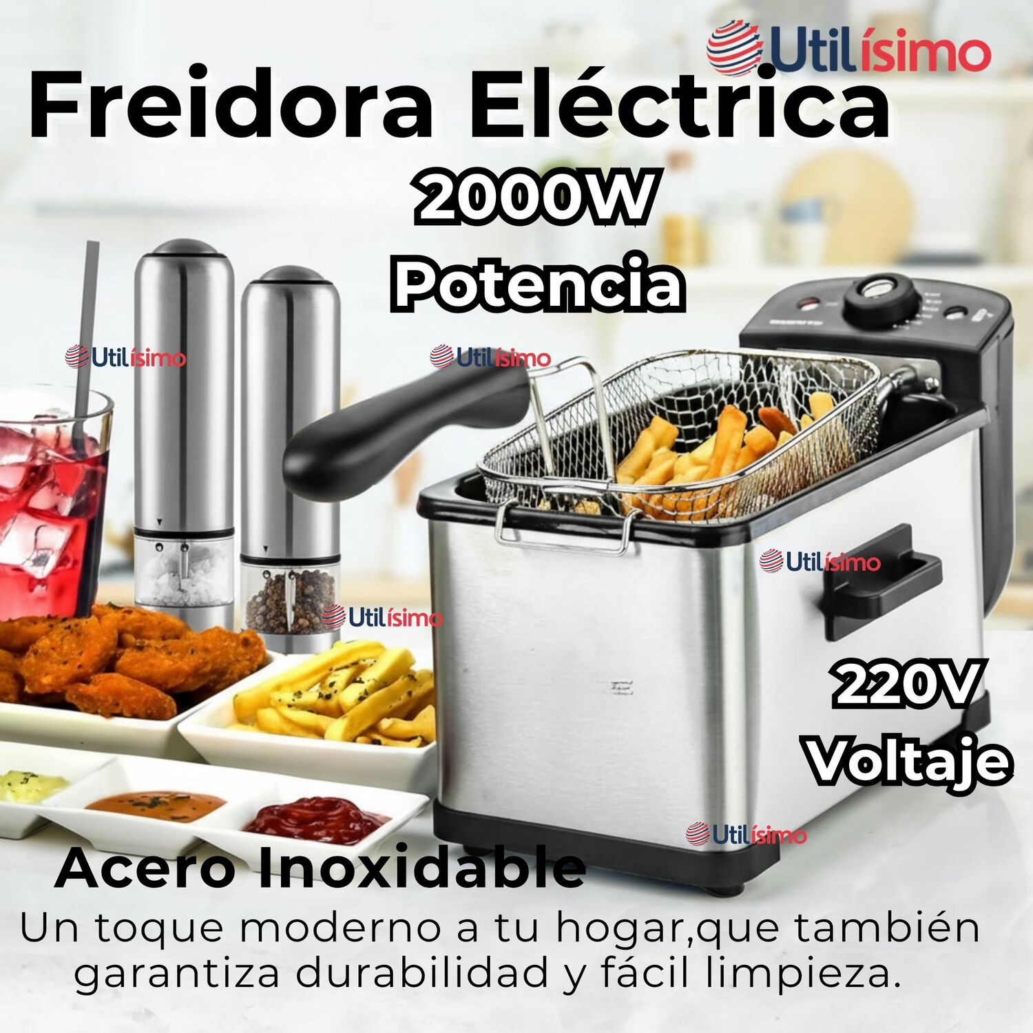 Freidora De Aceite 3l El&eacute;ctrica 2000w De Potencia Acero Inoxidable image number 1.0