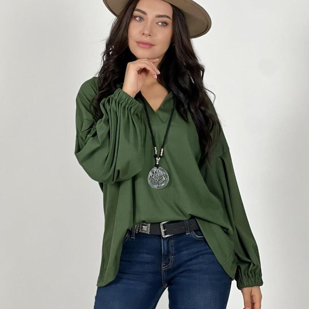 Blusa Cuello V Mangas Globo image number 7.0