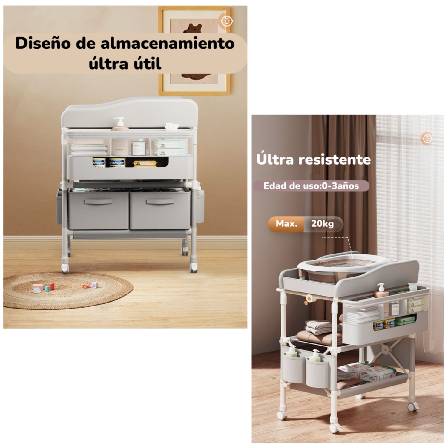 Mudador De Pa&ntilde;ales Plegable Gris Accesorios Bless Lubabycas image number 2.0