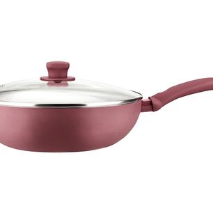 Wok Antiadherente Con Tapa 28 Cm 3,5 Litros Modelo Spring Marma Marmicoc Color Granate