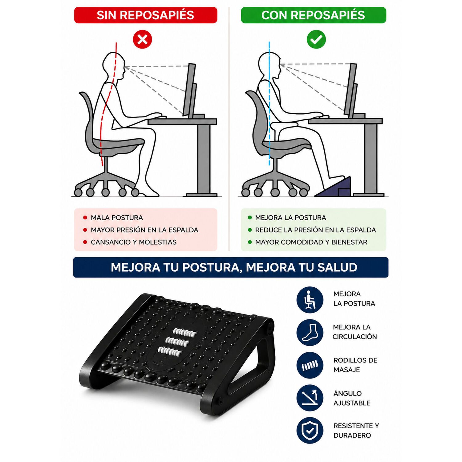 Reposapi&eacute;s Ergon&oacute;mico Ajustable Con Rodillos De Masaje image number 6.0