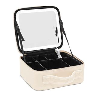 Cosmetiquero Organizador Port&aacute;til Con Espejo Luz Led Color Beige.