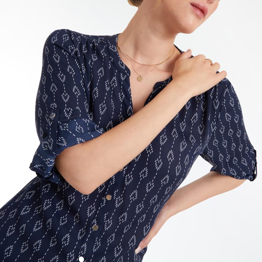 Blusa Regular Manga 3/4 Roll Up Cuello Mao Mujer Lesage image number 4.0