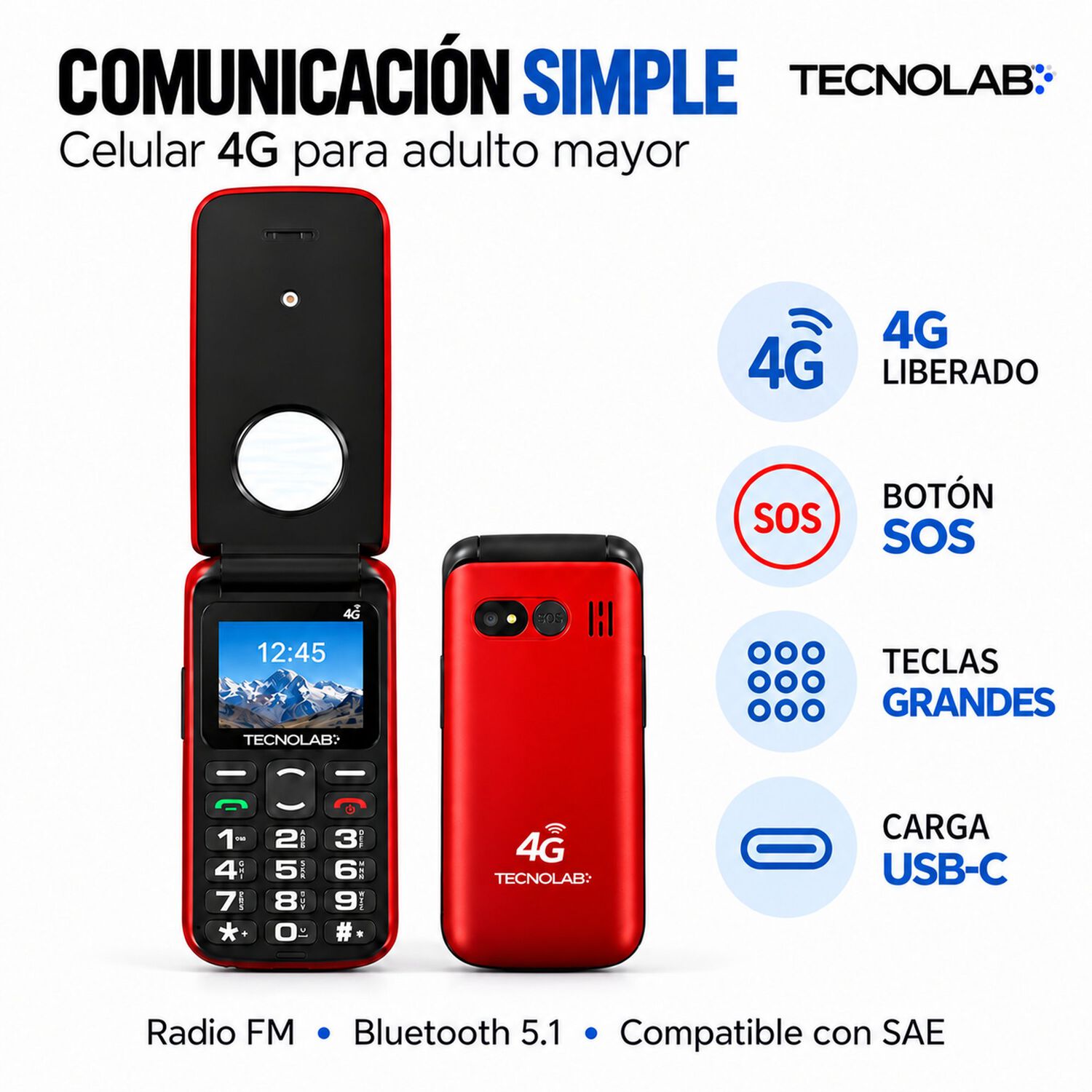 Celular Adulto Mayor 4g Tipo Almeja Liberado Bot&oacute;n Sos Rojo image number 10.0