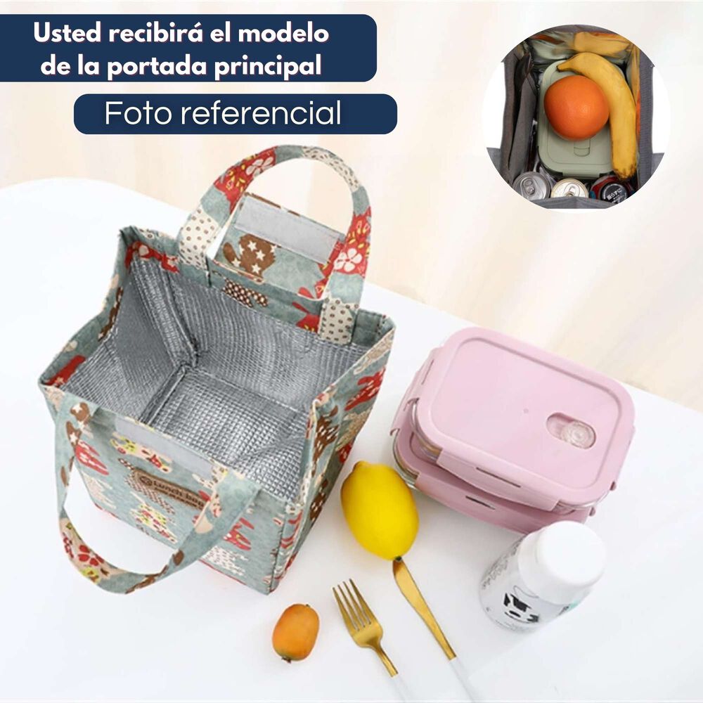 Lonchera Térmica Estampada Portátil Bolsa De Mano Picnic Blue Roses image number 3.0