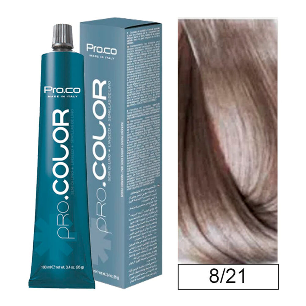 Pro.color - Tintura Permanente 8/21 Rubio Claro Irisado Ceniza 100ml + Oxidante image number 0.0