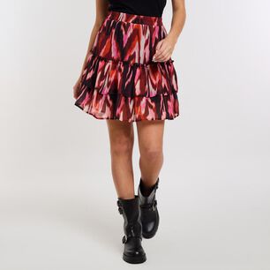 Falda Full Print Doble Ruffle Tiro Medio Regular Mujer Kimera