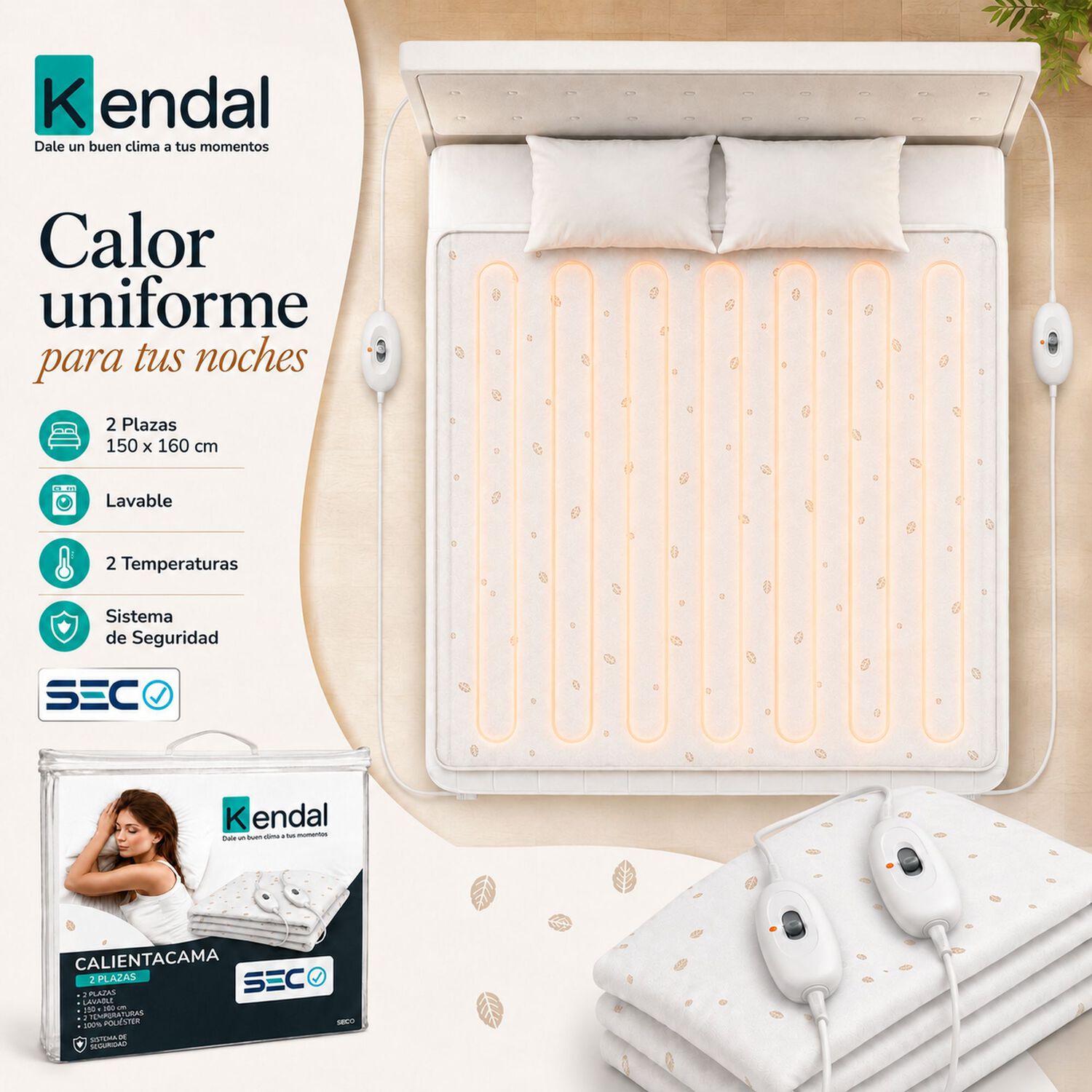Calienta Camas Kendal 2 Plaza Lavable / 2 Temperaturas / Sec image number 2.0