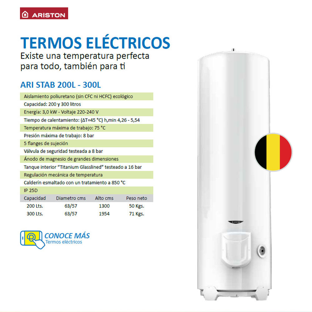 Termo El&eacute;ctrico Ari Stab 200 Litros 3000w Piso - Vertical Ariston image number 6.0