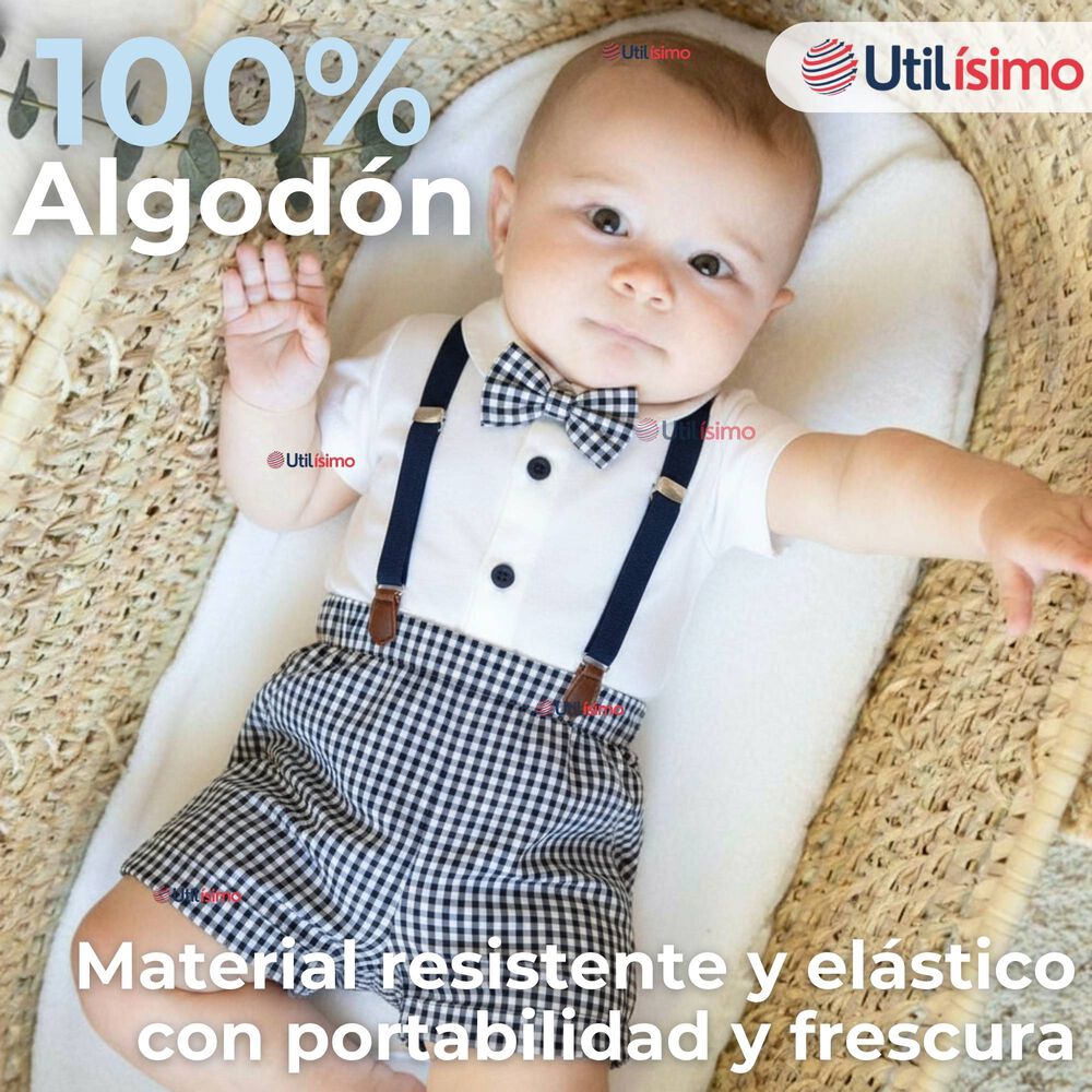 Conjunto De Vestir Con Tirantes Camisa Pantal&oacute;n Corto Algod&oacute;n Beb&eacute; Azul image number 3.0