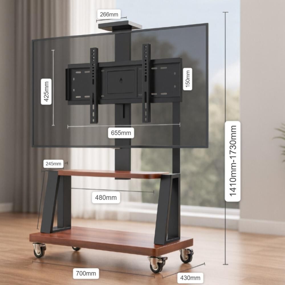 Soporte De Tv Móvil Con Ruedas 32"-75" Y Estantes Ajustables image number 1.0
