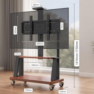 Soporte De Tv Móvil Con Ruedas 32"-75" Y Estantes Ajustables