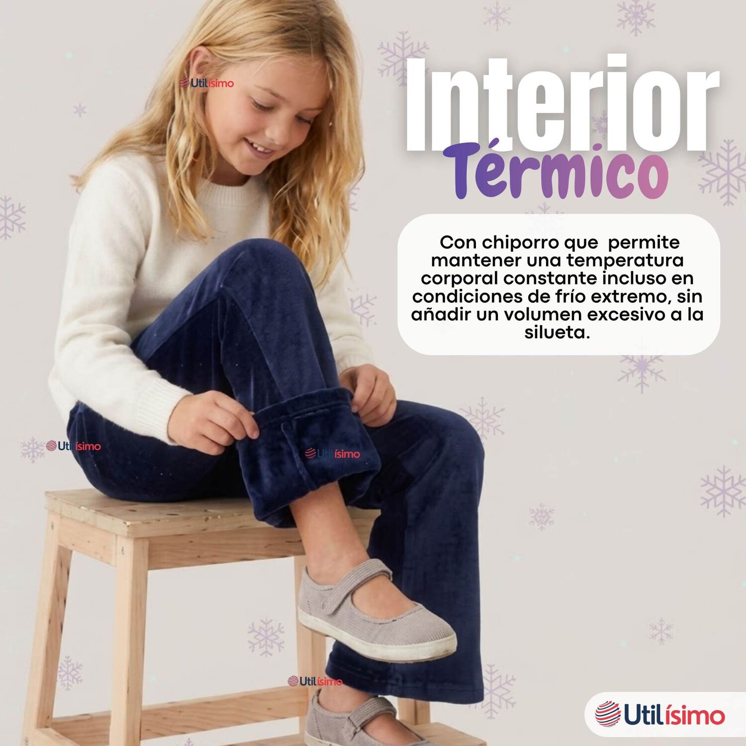Calza Pantal&oacute;n Palazzo Ni&ntilde;a Polar Con Chiporro Elasticada T&eacute;rmica Navy Blue image number 4.0