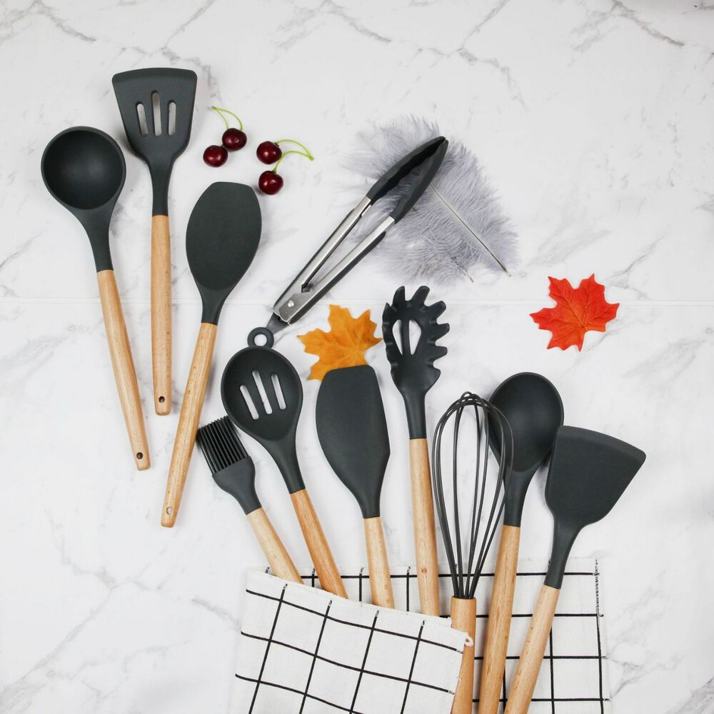 Set 11 Utensilios Cocina Antiadherentes Silicona Negro image number 4.0