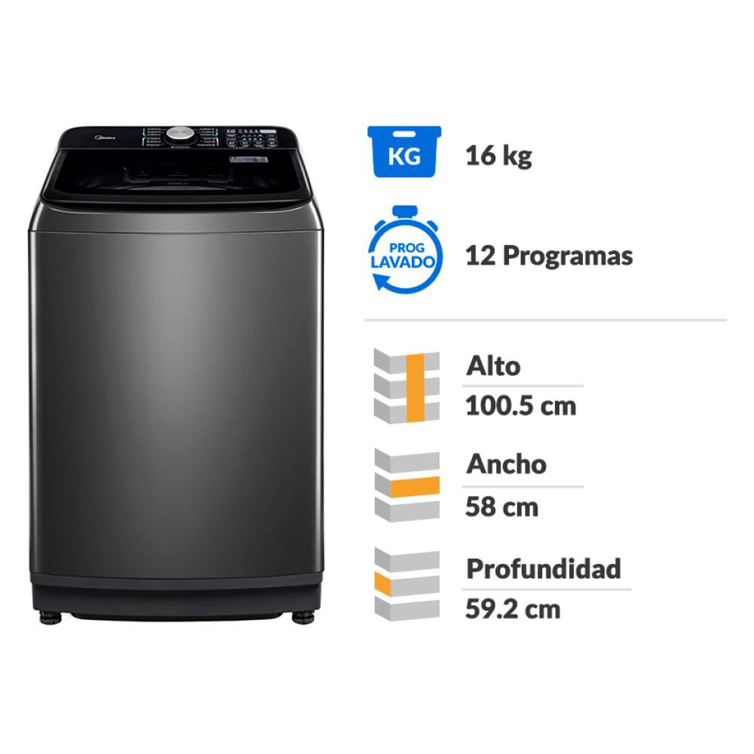 Lavadora Midea MA512W160/T-CL / 16 Kg image number 1.0