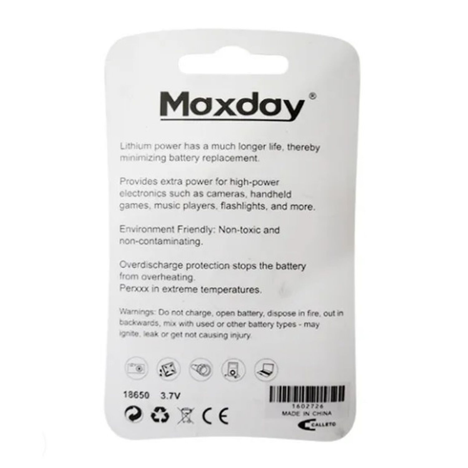 Pila Bateria Recargable 1 Unid De Litio 18650 Maxday 4000mah Con Punta Blanca image number 5.0