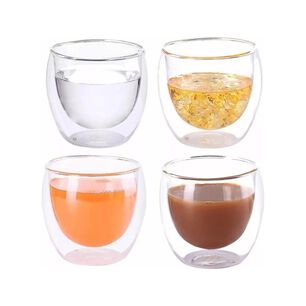 Set 4 Vasos Vidrio Doble Pared T&eacute;rmico 80 Ml Transparente