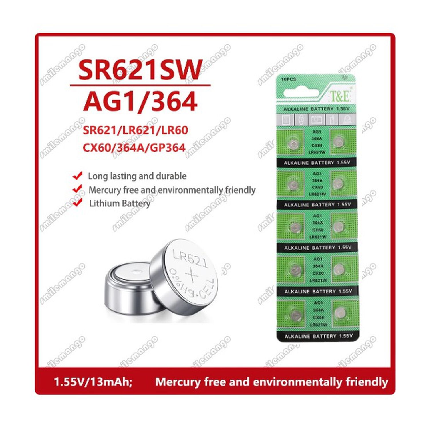 Pilas Para Reloj Calculadoras U Otros Usos Boton Lr621w Sr621 Ag1 364a 1,5v Cx60 image number 2.0