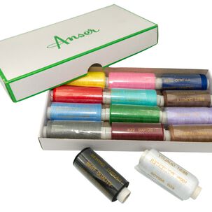 Caja 14 Hilos Para Coser, Bobinas De 500 Yds 100% Poliester