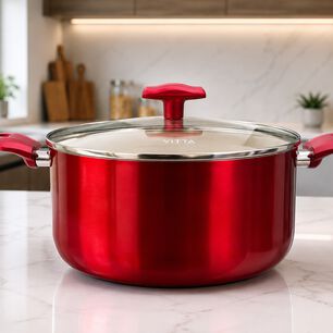 Olla Cacerola Antiadherente De Aluminio 30 Cm 10,5 Lts Con Tapa Modelo Rosso Marca Vitta