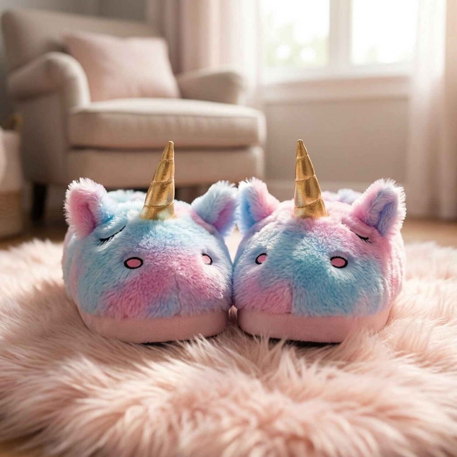 Pantuflas Rosadas -blancas De Unicornio Kawaii image number 2.0