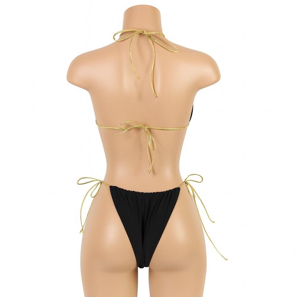 Traje Baño Corte Alto Tiras Doradas Triangulo Sexy image number 3.0