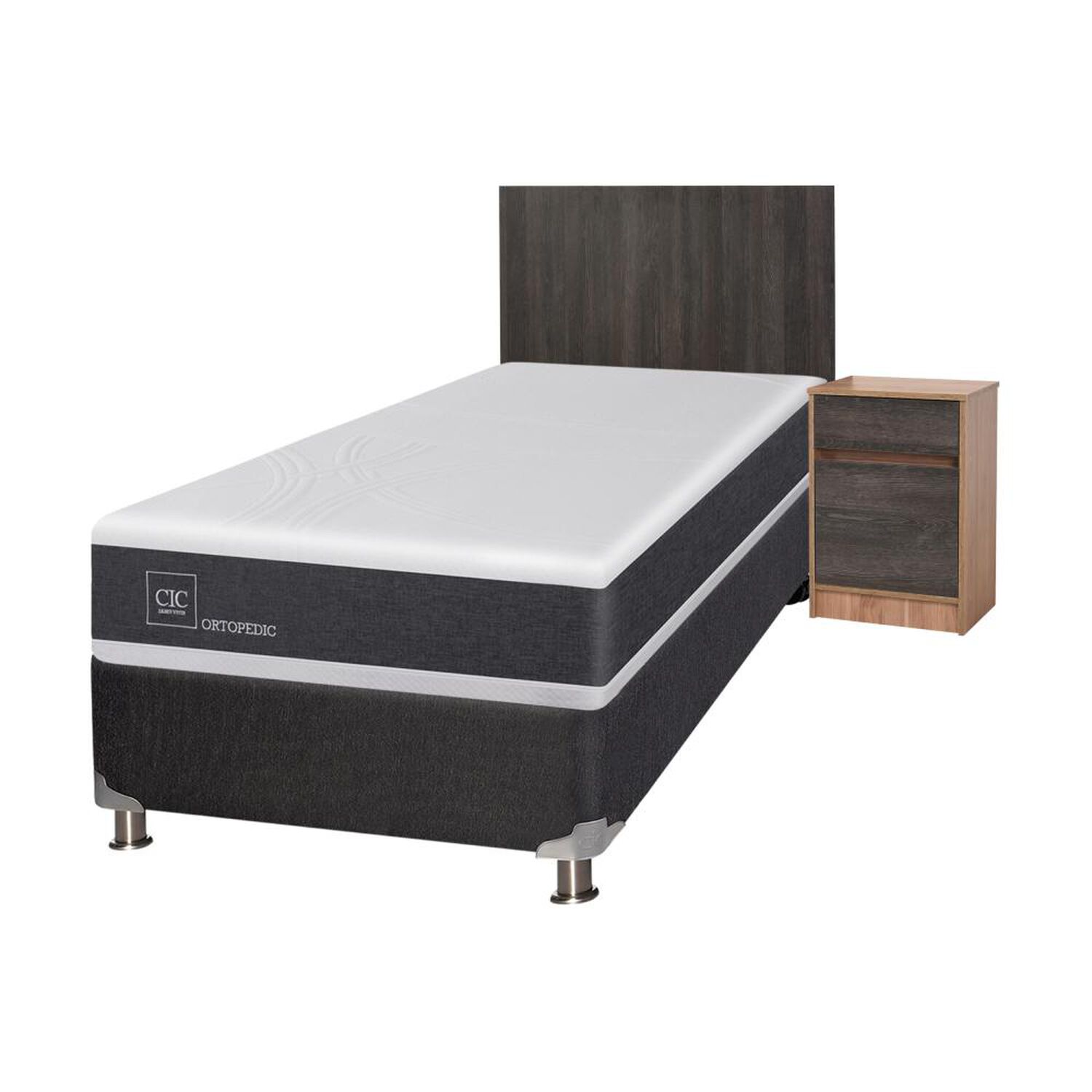 Box Spring Cic New Ortopedic B5 / 1.5 Plazas / Base Normal + Set de Maderas Espresso image number 1.0