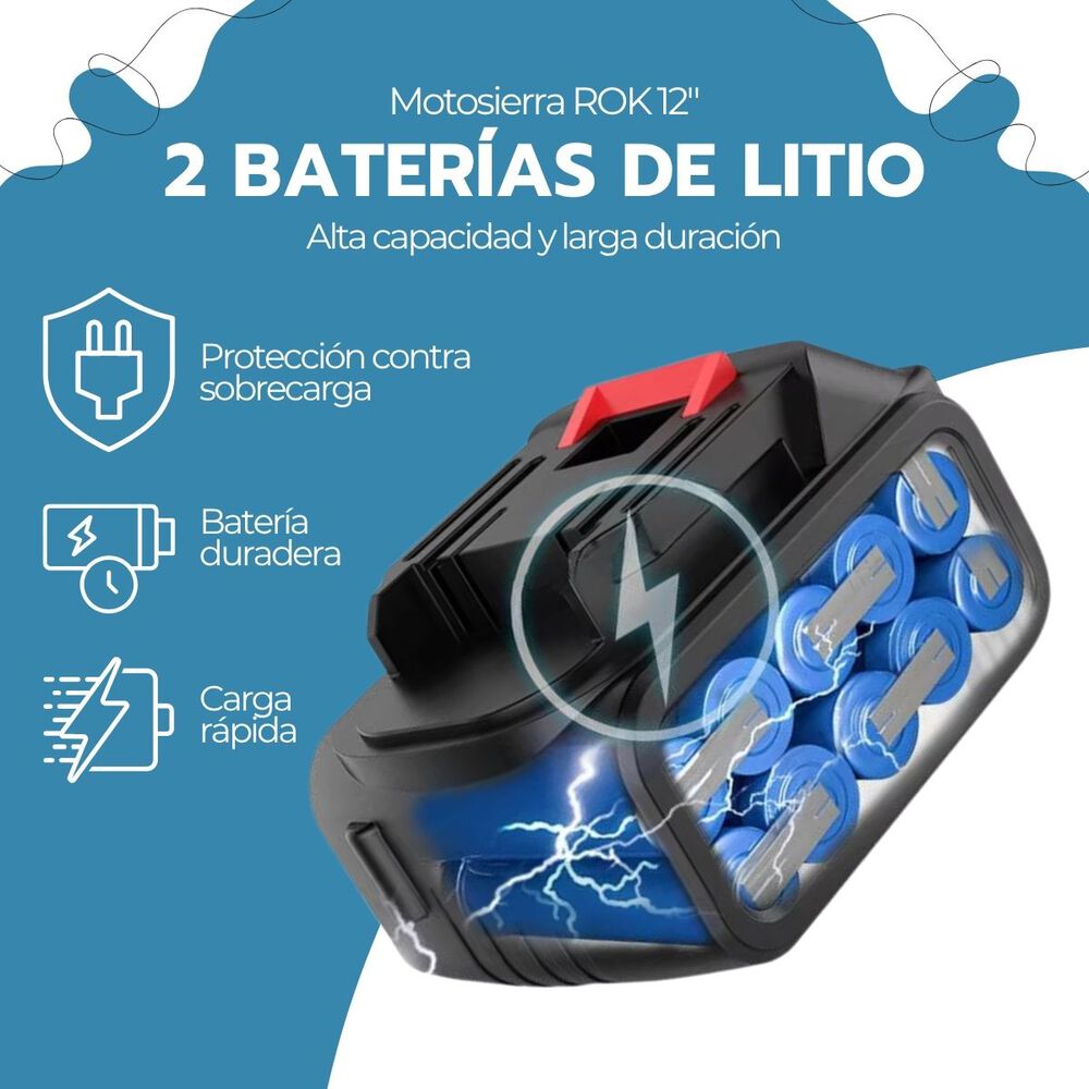Motosierra Eléctrica Rok 12" 900w 21v 2 Baterías Litio image number 7.0
