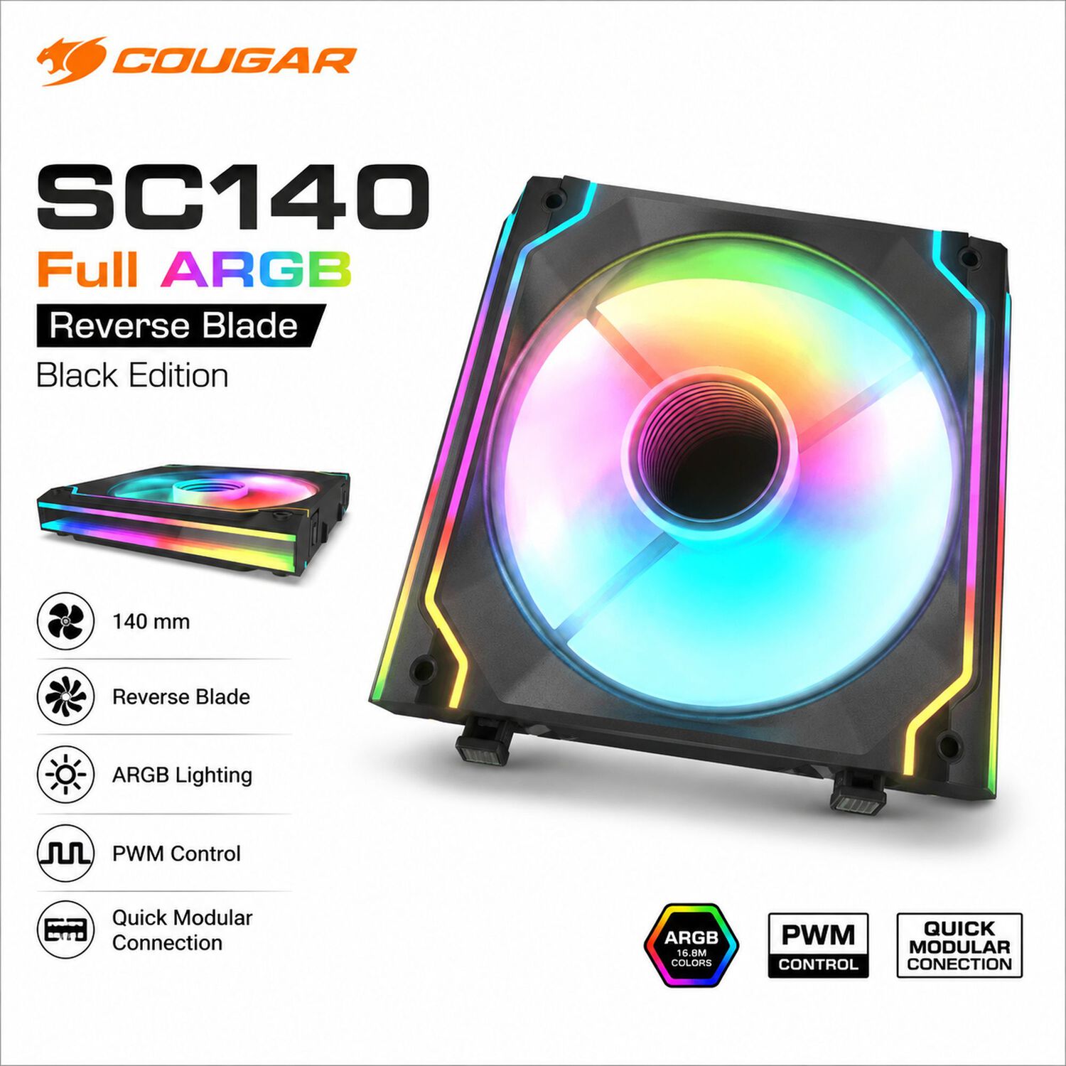 Ventilador Gamer Cougar Full Argb Ultra Compacto 140mm image number 8.0