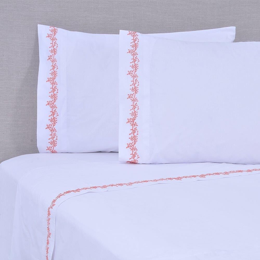 Sabana Bordada 180 Hilos Mashini King Ramas Rosado image number 0.0