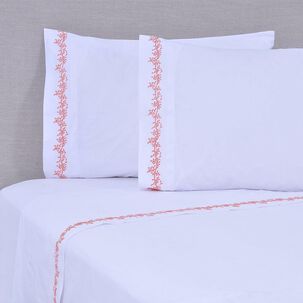 Sabana Bordada 180 Hilos Mashini King Ramas Rosado