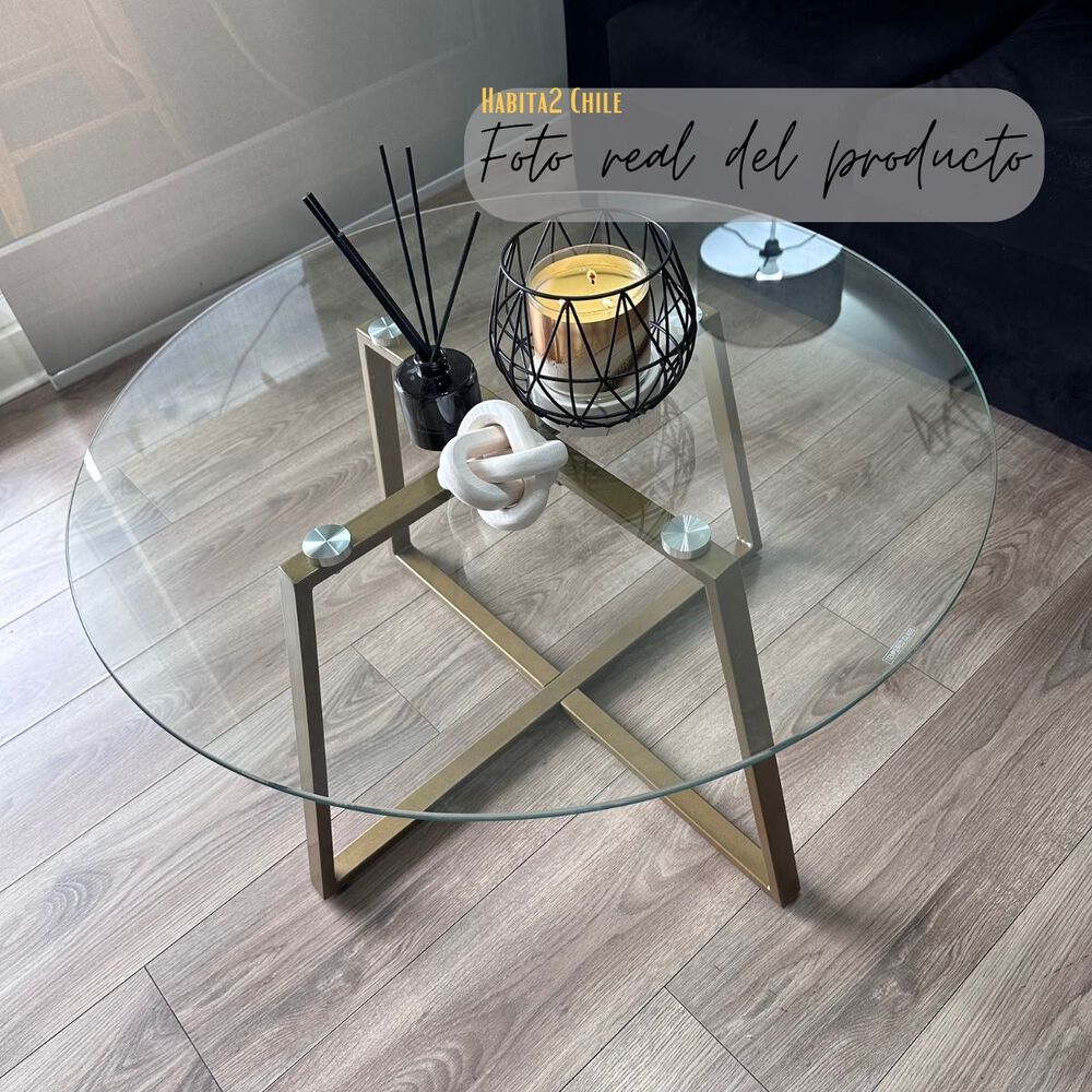 Mesa De Centro Gold Con Tope De Vidrio Y Patas Metalicas Doradas image number 2.0