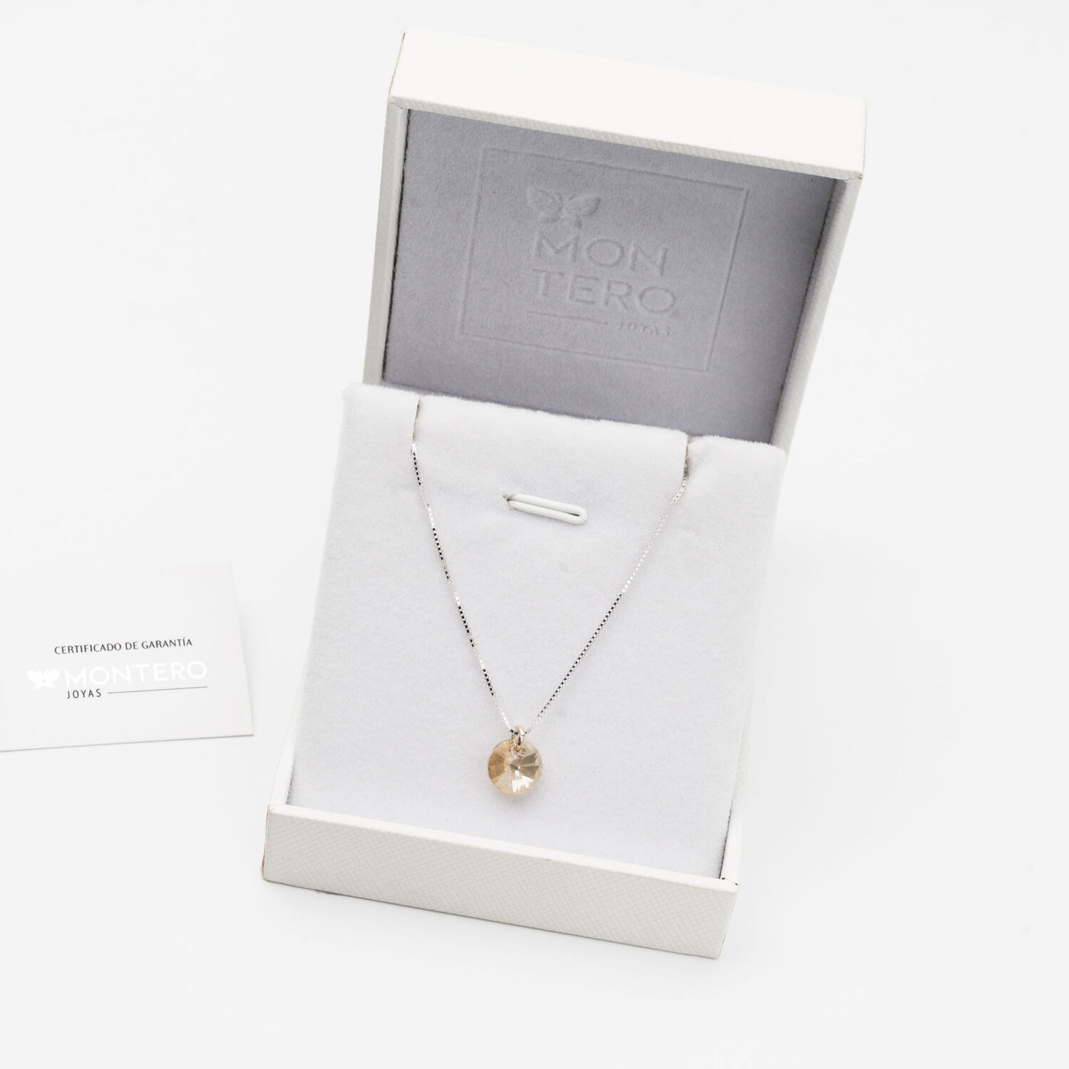 Collar Punto De Luz Plata Italiana 925 Y Cristal Genuino Golden Shadow image number 2.0