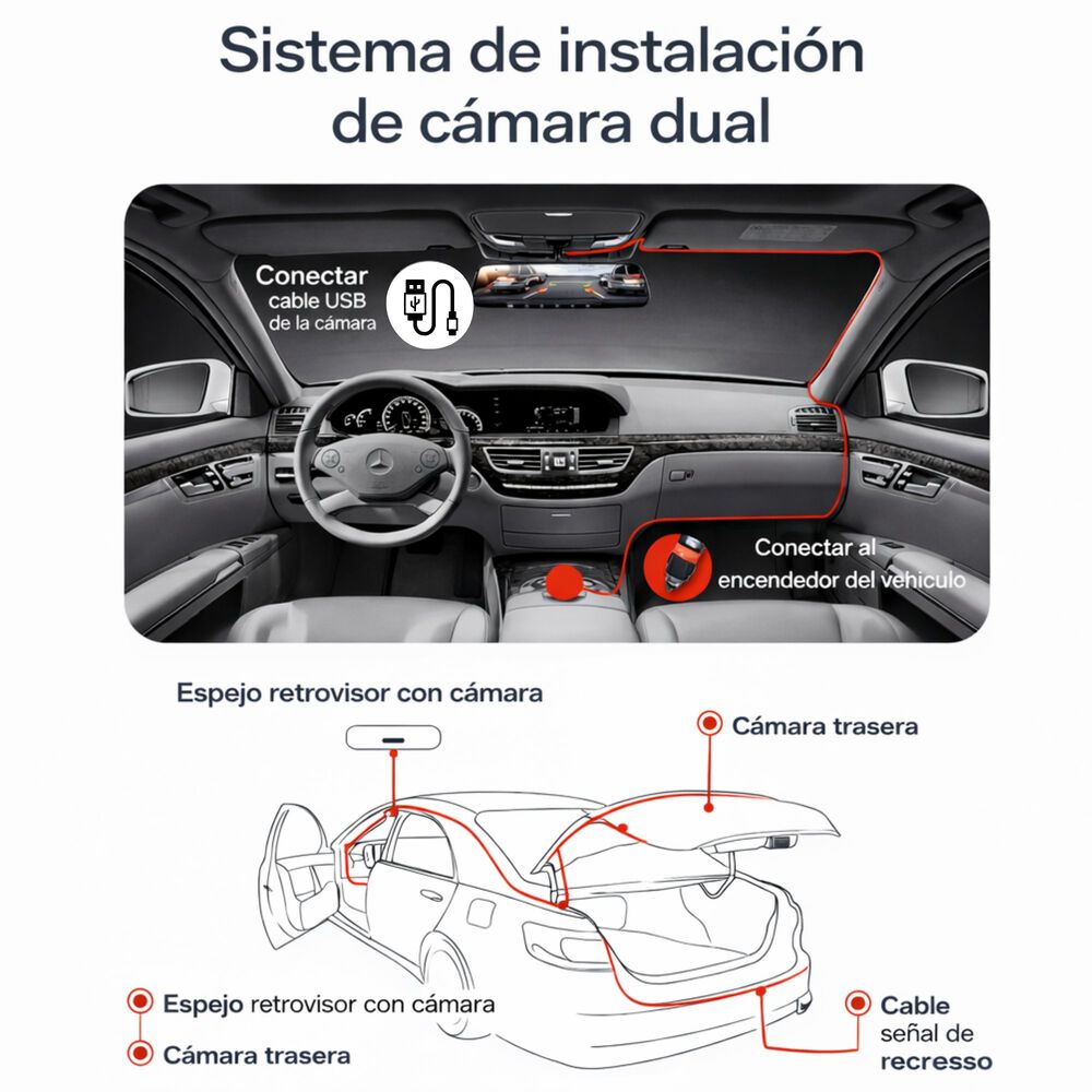Dashcam Espejo Retrovisor Dual C&aacute;mara Frontal Y Trasera Fhd image number 4.0