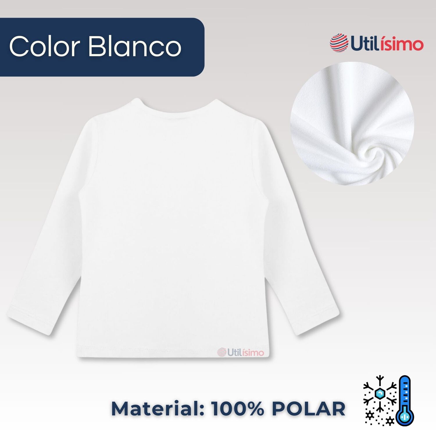 Pack 6 Camiseta Polera Polar Manga Larga Ni&ntilde;a Primera Capa Blanco image number 1.0