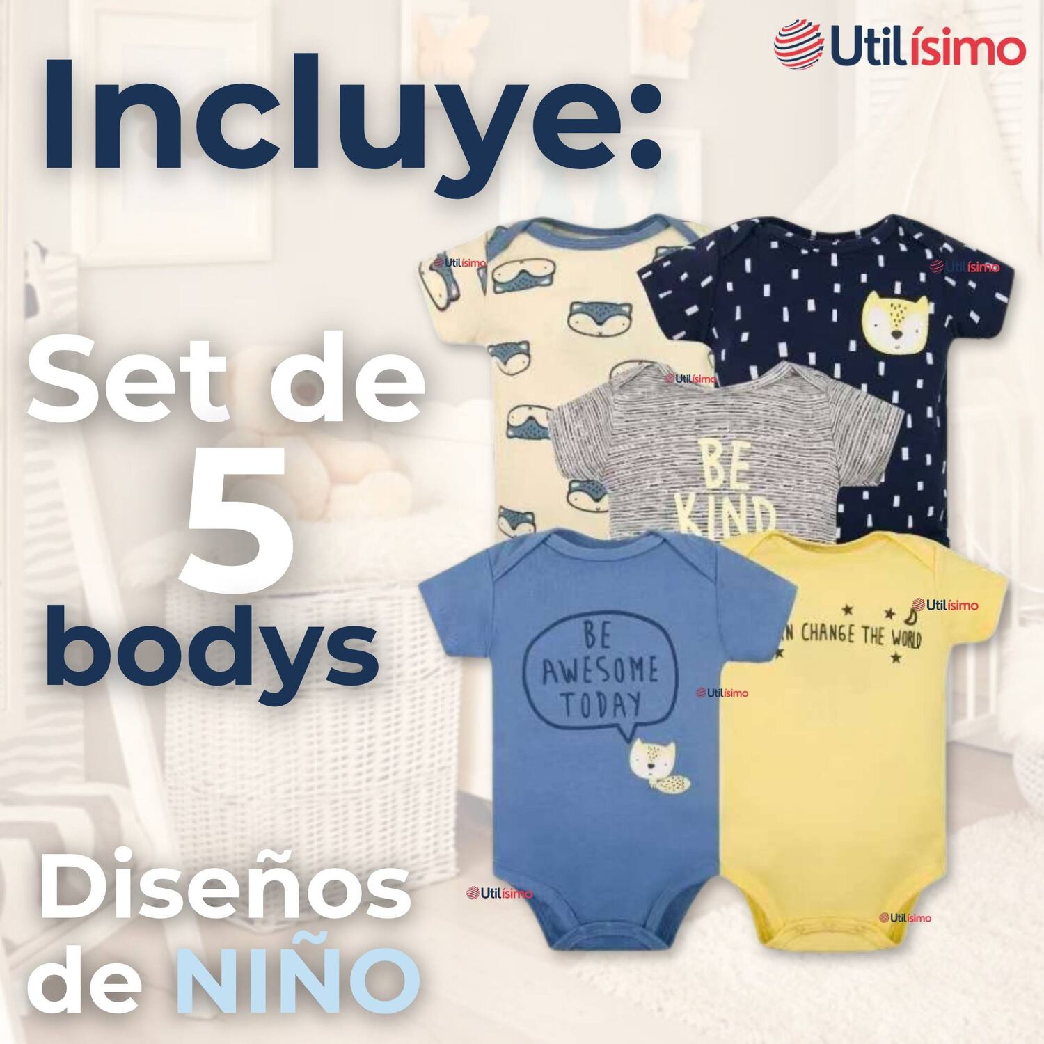 Pack 5 Bodys Ni&ntilde;o Manga Corta Tedmimak 100% Algod&oacute;n Baby Be Kind image number 1.0
