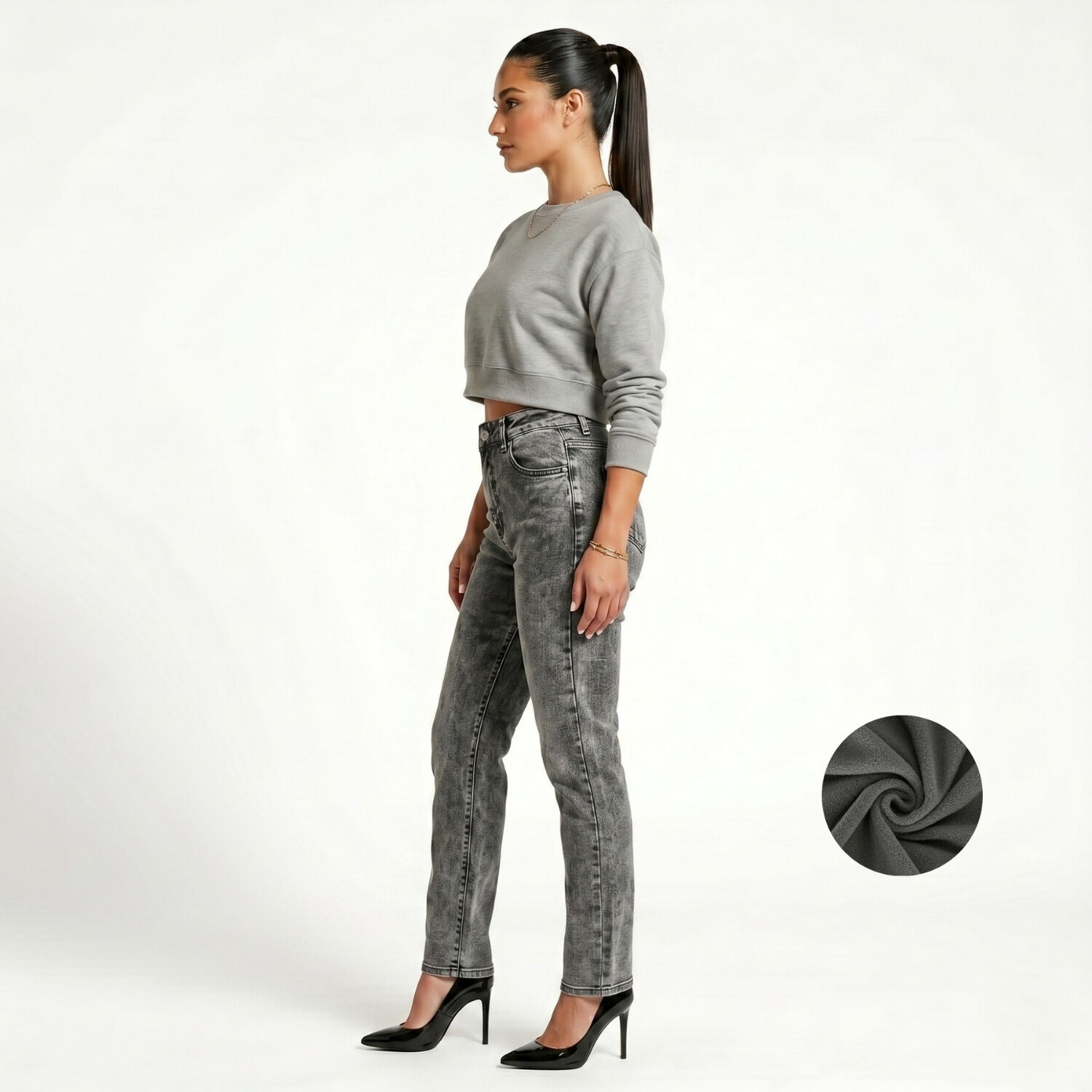Jeans Pantalon Recto Forro Polar Mujer image number 1.0