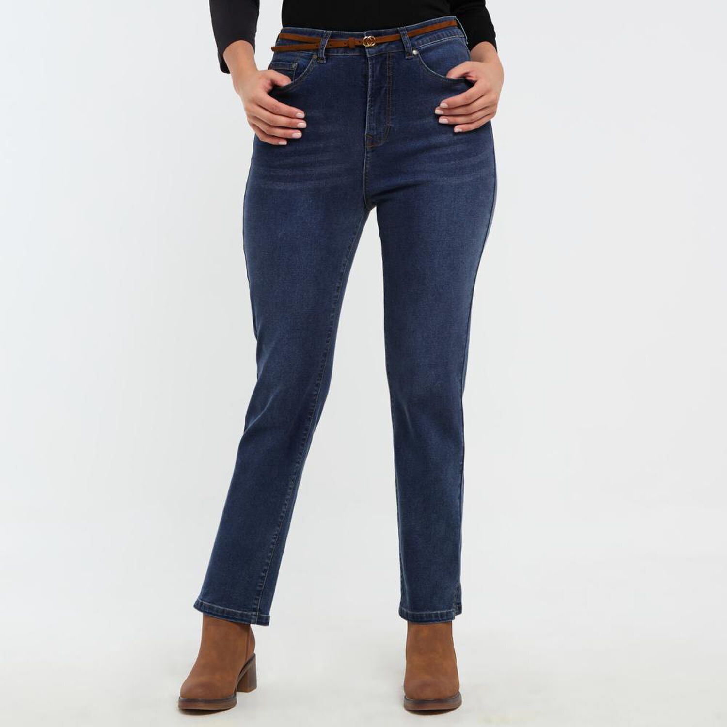 Jeans Lavado Con Cintur&oacute;n Tiro Medio Skinny Mujer Sexy Large image number 0.0