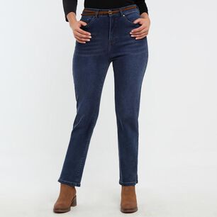 Jeans Lavado Con Cinturón Tiro Medio Skinny Mujer Sexy Large