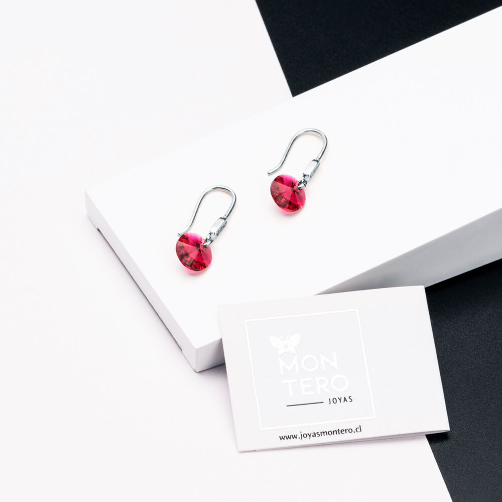 Aros Punto De Luz Circon Plata 925 Y Cristales Genuinos Scarlet image number 1.0