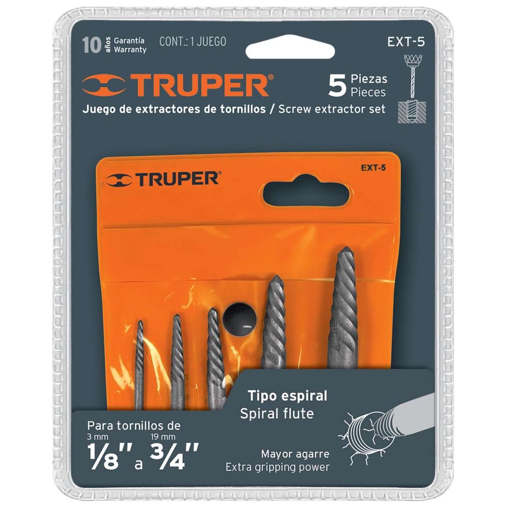 Extractor De Tornillos Y Pernos Juego 5 Piezas - Truper image number 1.0