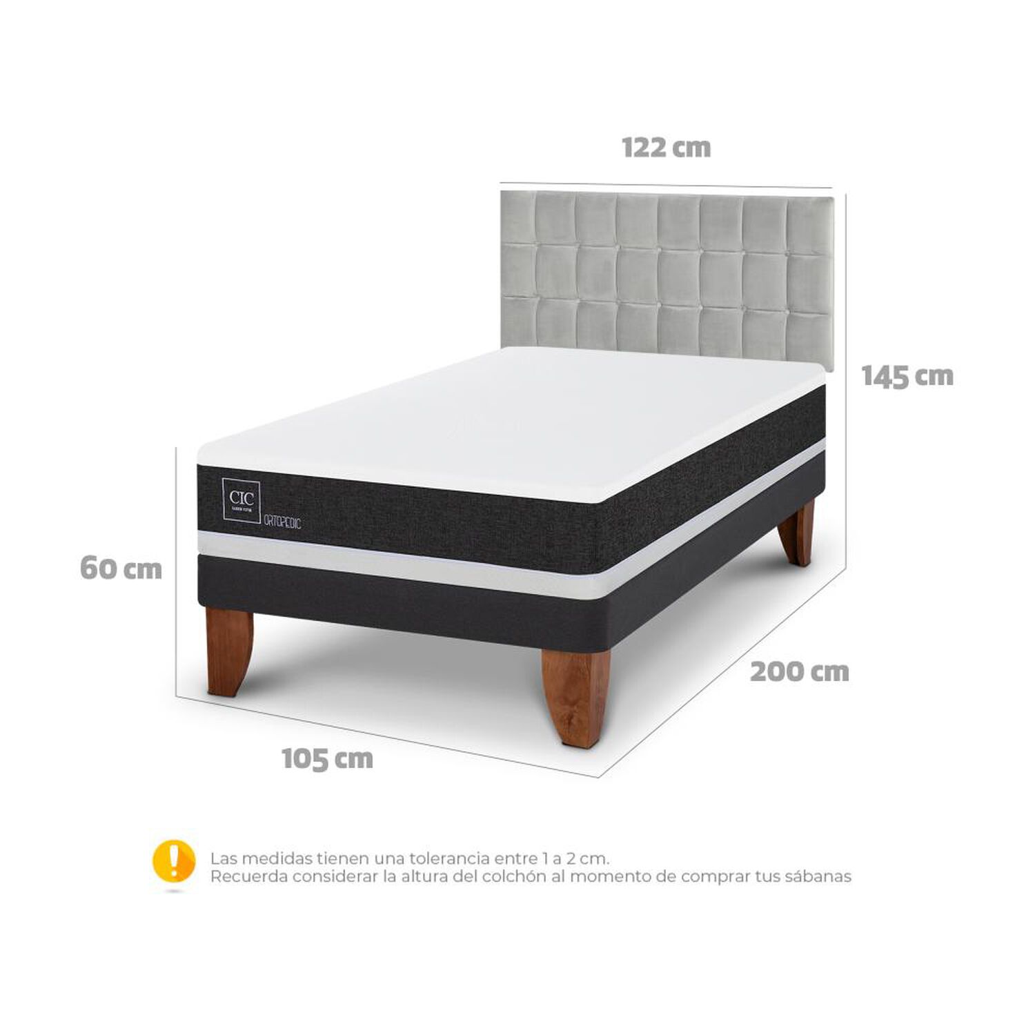 Cama Europea Cic New Ortopedic / 1.5 Plazas / Base Normal + Respaldo image number 5.0
