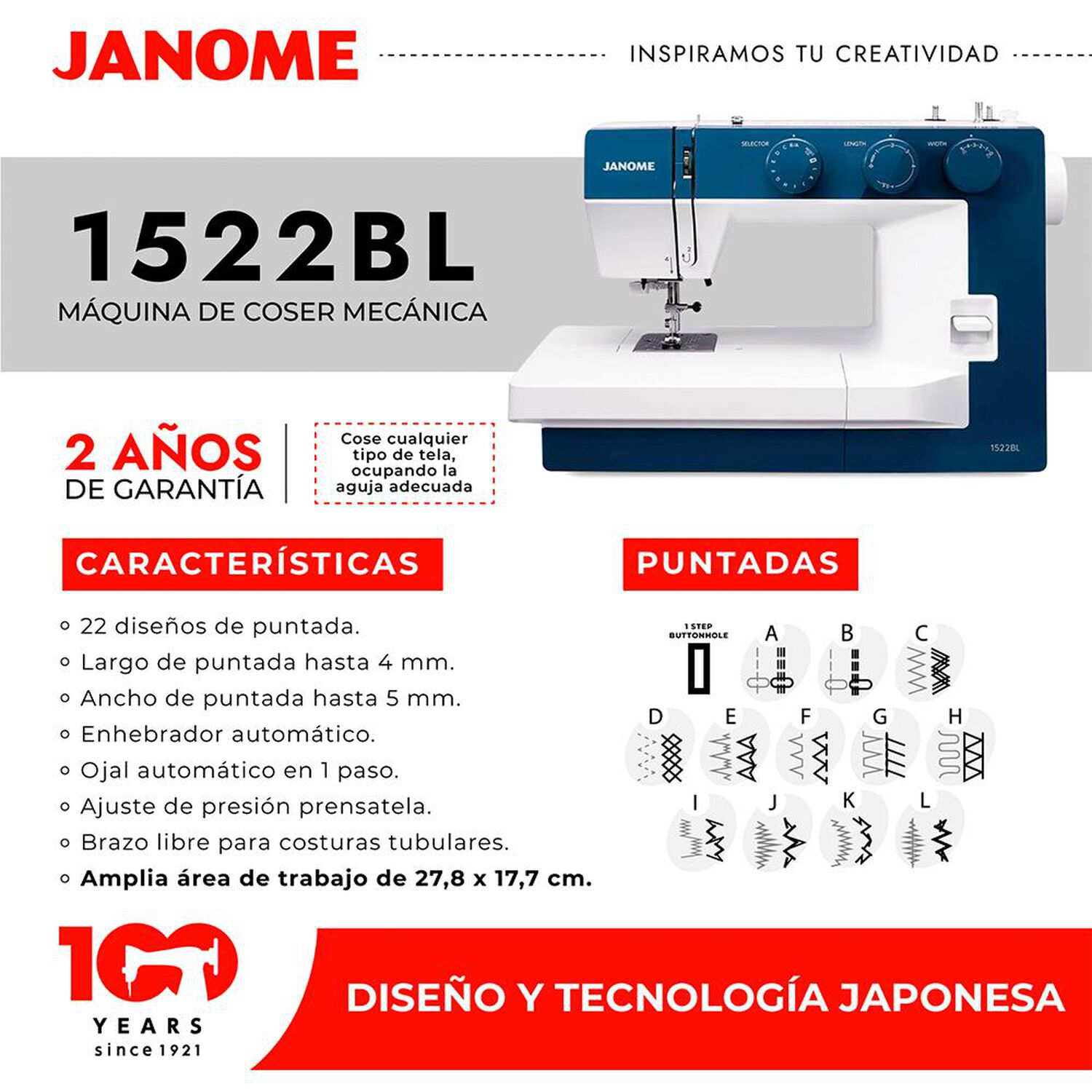 M&aacute;quina de Coser Janome 1522BL image number 7.0