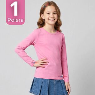 Camiseta Polera Bamb&uacute; Cuello Redondo Rosado Oscuro Primera Capa Manga Larga Ni&ntilde;a