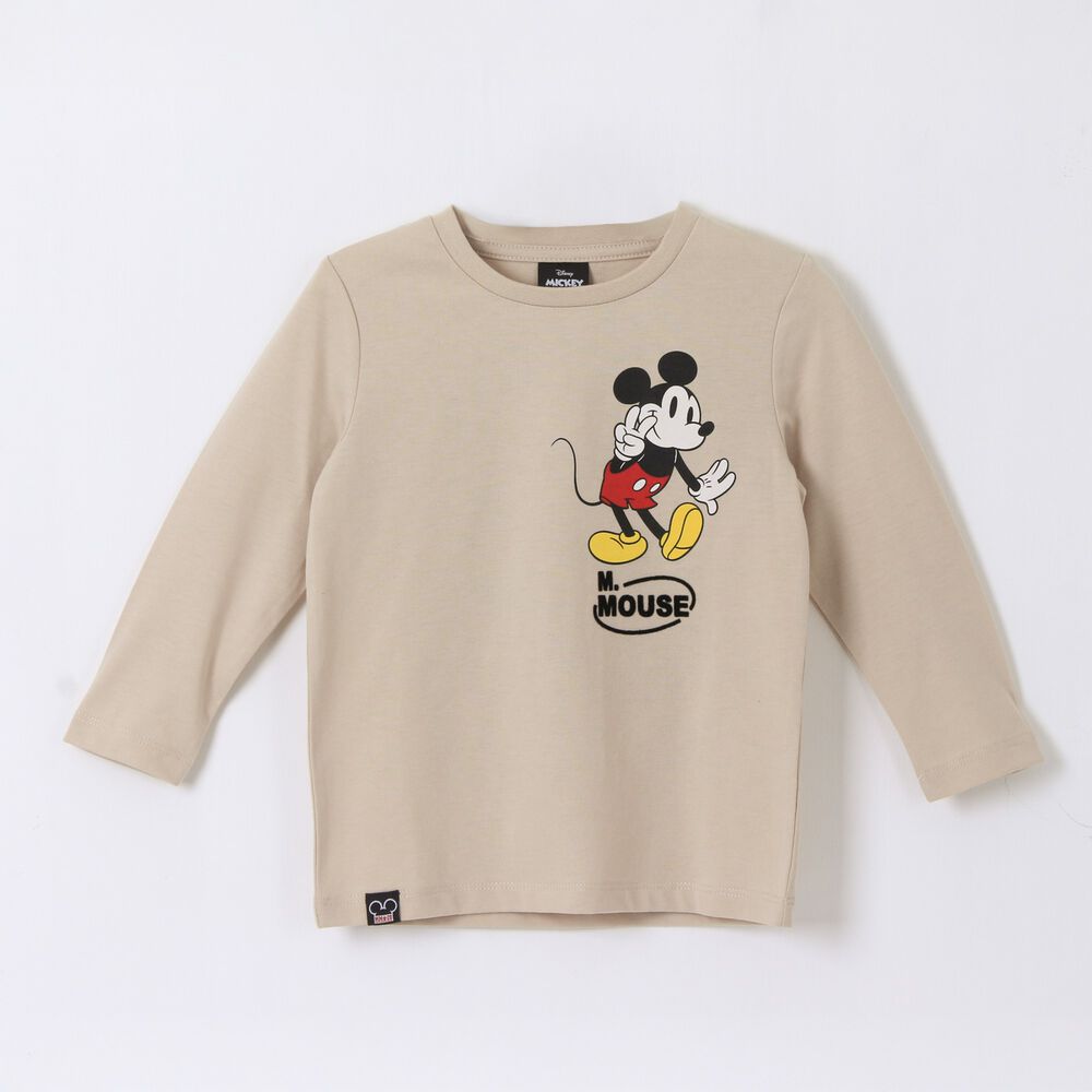 Polera Manga Larga Ni&ntilde;o Back Print Mickey Beige Disney image number 0.0