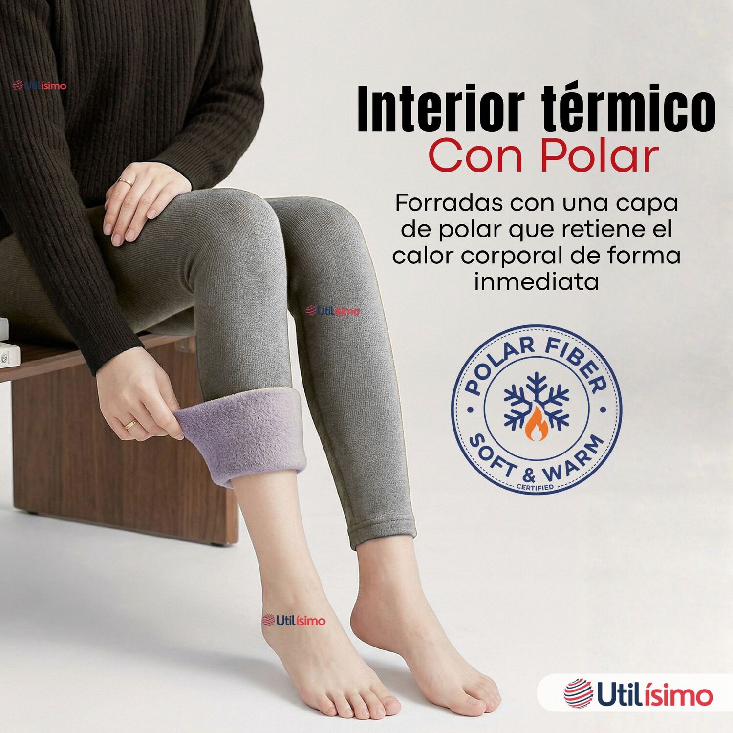 Calza Panty Polar T&eacute;rmica Sin Costura Tiro Alto Elasticada Gris image number 9.0