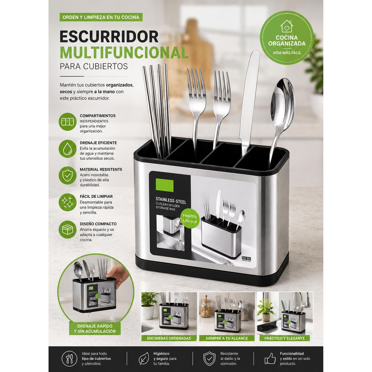 Escurridor Multifuncional Para Cubiertos De Cocina image number 6.0