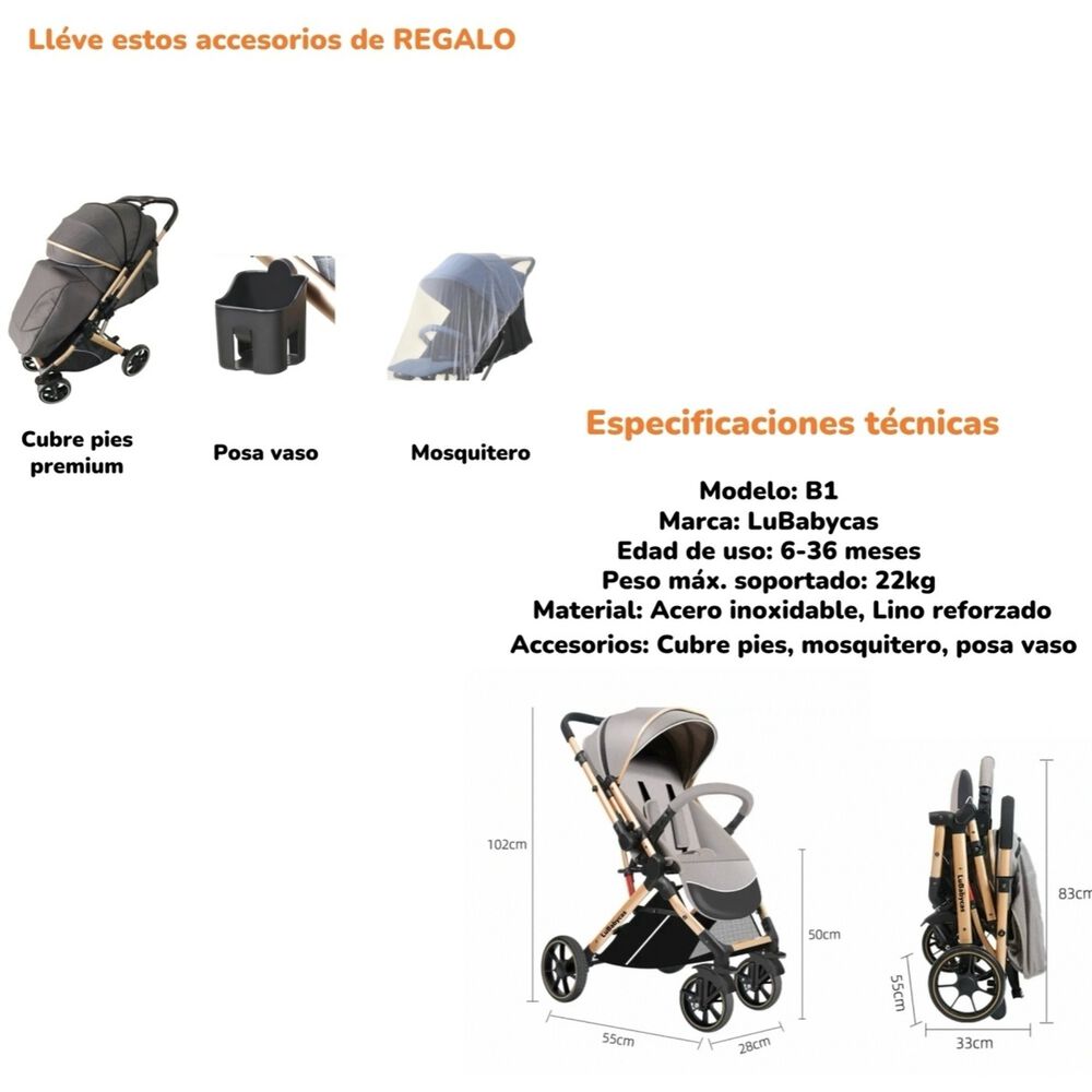 Coche De Paseo Reversible Con Cubre Pies B1 Gris Lubabycas image number 1.0