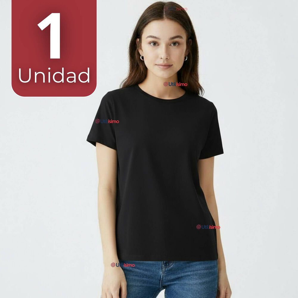 Polera Camiseta 100% Algodón Premium Manga Corta Básico Negro Mujer image number 0.0