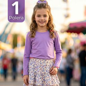 Camiseta Polera Bamb&uacute; Cuello Redondo Lila Primera Capa Manga Larga Ni&ntilde;a